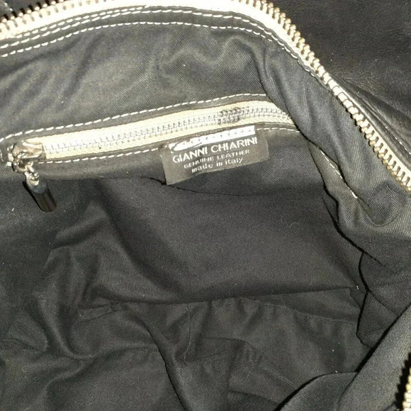 GIANNI CHIARINI-Black Leather Fold Over-Grommets/Studs-XBody/Shoulder-Excellent - Picture 8 of 8